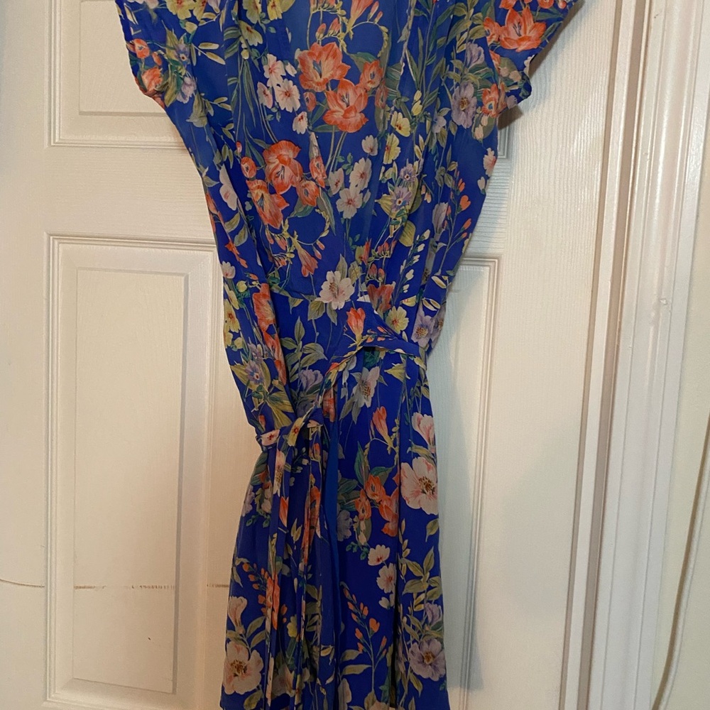 Yumi Kim Royal Blue Floral Midi Dress with Tie Waist